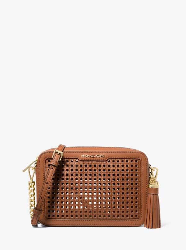 Damske Spojková Taška Michael Kors Ginny Medium Perforated Leather Hnede - Kabelky Michael Kors Levně | UPNEF-8214